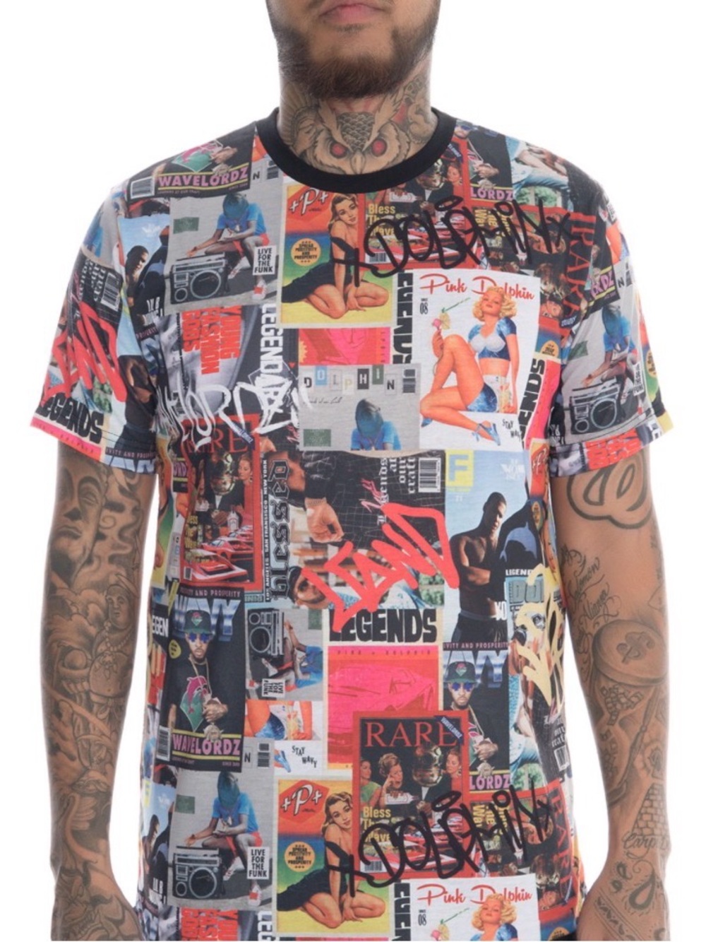 Pink Dolphin Multicolor Vintage Collage Graphic Tee size small unisex